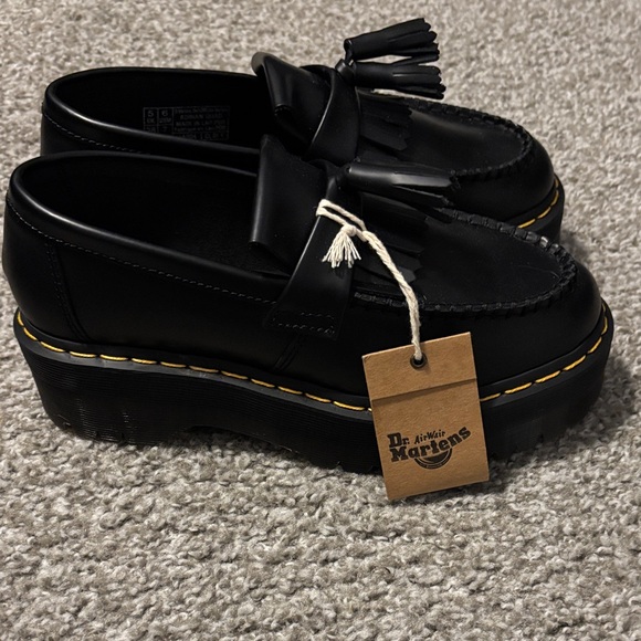 Dr. Martens Black Tassel Platform Loafers with Yellow Stitching - Picture 3 of 8